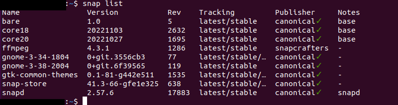 snap list terminal output