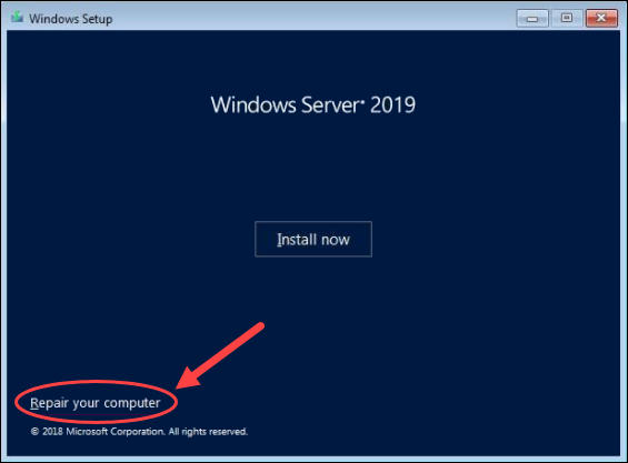 The Repair your computer option on Windows Server installer that takes you to resetting the admin password.