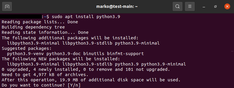 Installing Python 3.9 in Ubuntu with apt