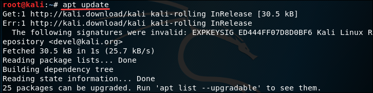 Update Kali Linux package manager.