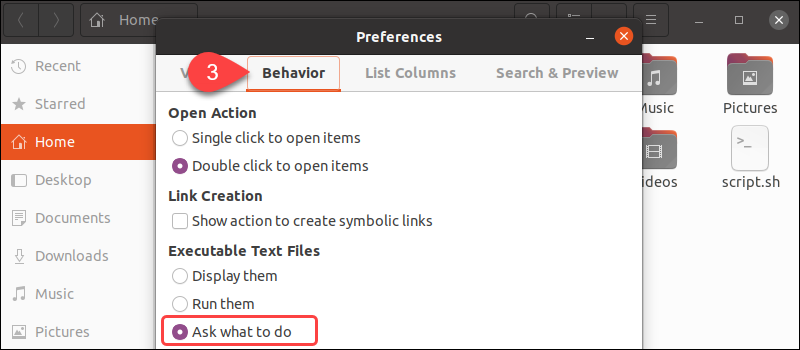 preferences ask what to do option