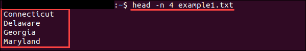 Output 4 lines using the head command.