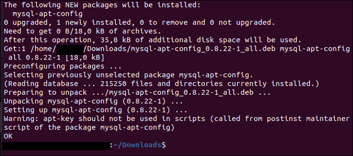 Complete installing apt package for MySQL Workbench.