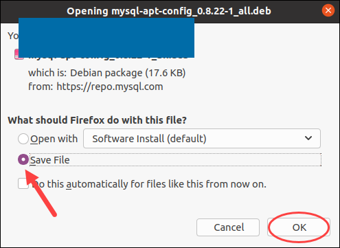 Save the mysql-apt-config deb file on your Ubuntu system.