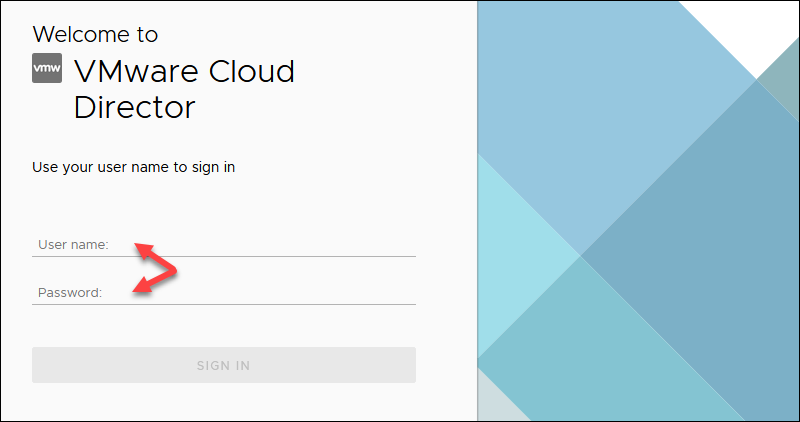 Cloud Director login page