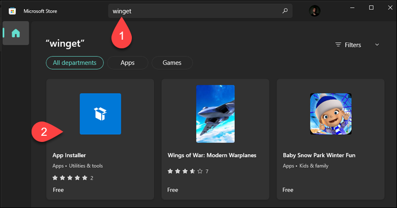 Search for winget in the Microsoft Store.
