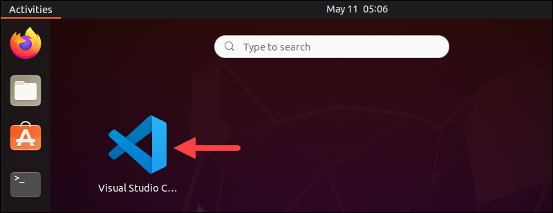 Opening Visual Studio Code on Ubuntu.