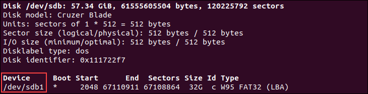 Listing partitions using fdisk in Linux.