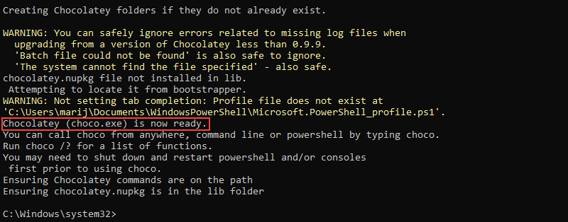Install Chocolatey using the Command Prompt.