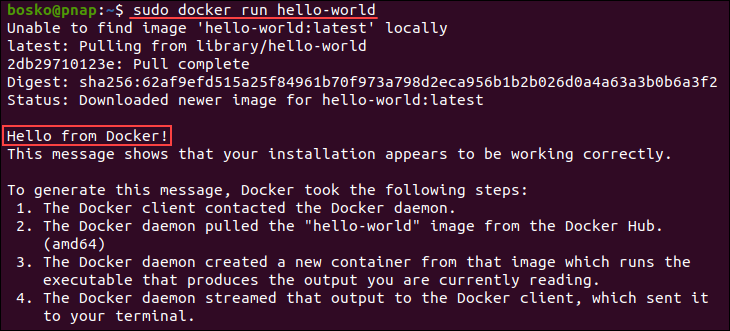 Creating a test container in Docker on Ubuntu.
