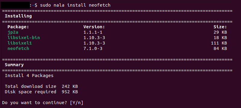 Installing Neofetch with Nala.