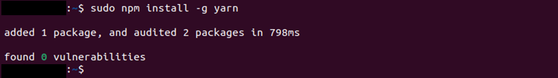 Example of using NPM to install Yarn on Ubuntu.
